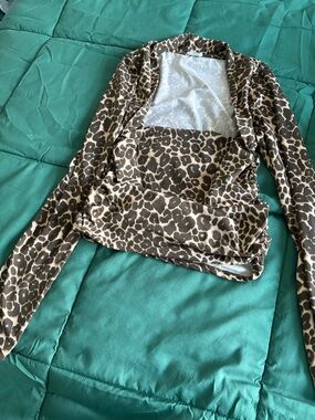 Cotton On Leopard Print Long Sleeve Crop Top - Brown & Cream